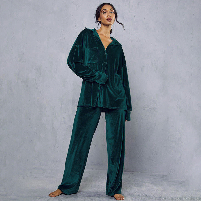 Velvet Long-sleeved Trousers Pajamas Two-piece Set