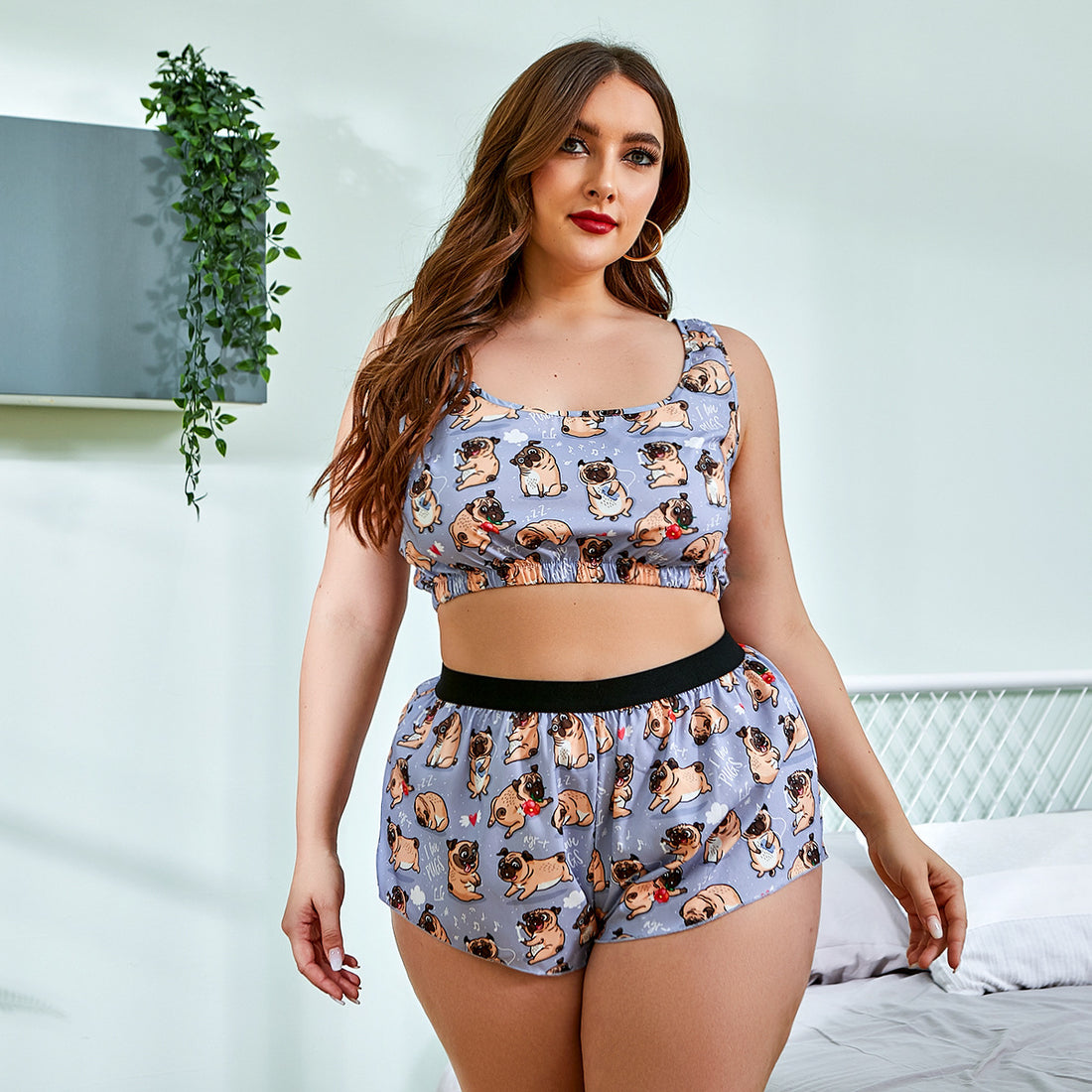 Printed Cartoon Sling Pajamas Set