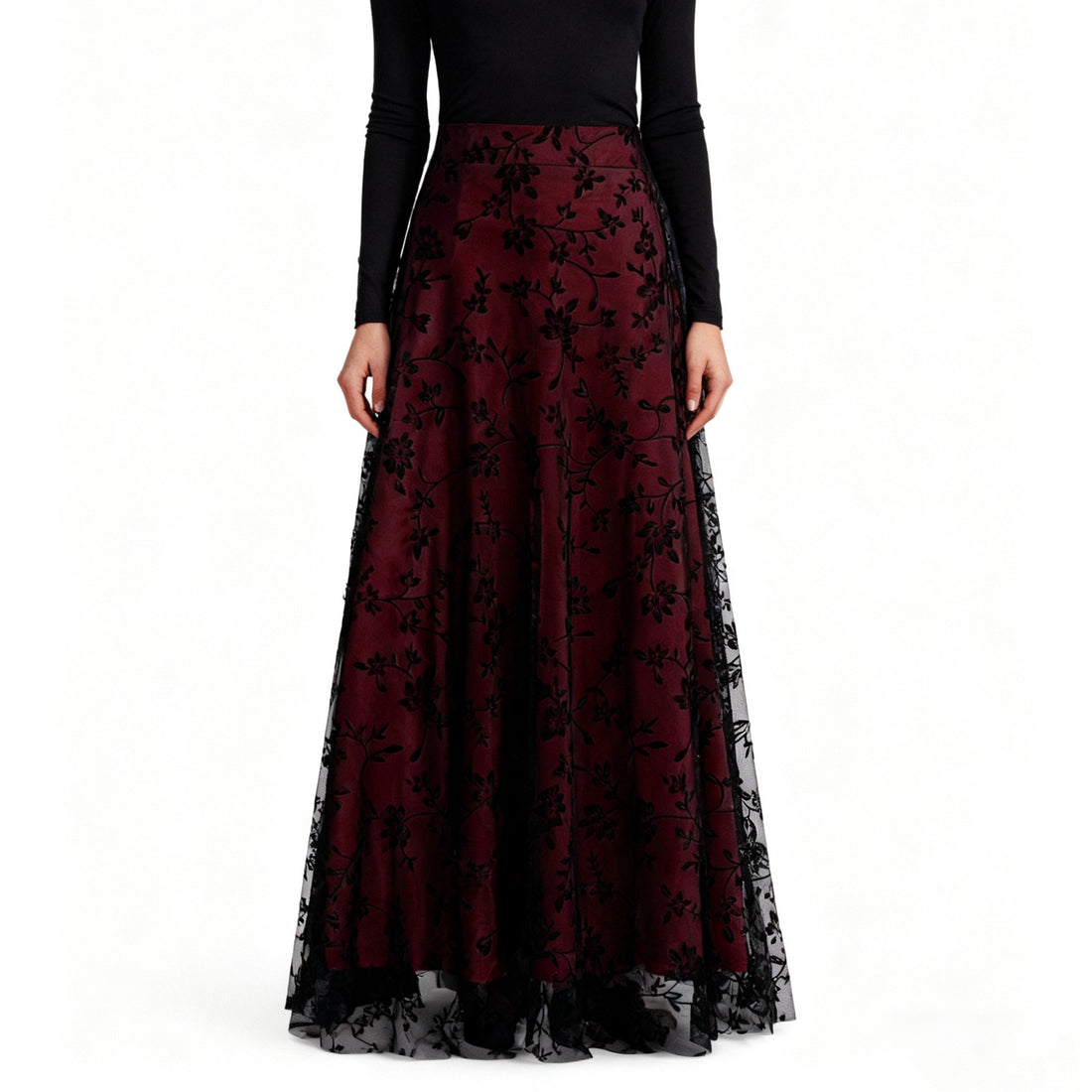 Women's High Waist Floral Mesh Midi Skirt Elegant A Line Flowy Long Skirt For Party Wedding Evening
