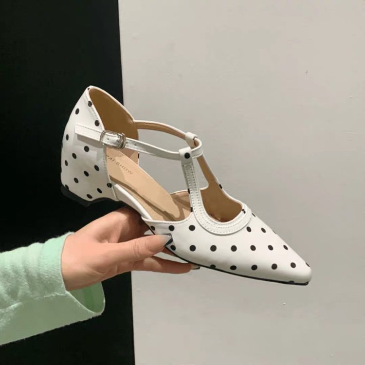 Women's 2026 French Fashion PolkaDot Onestrap ClosedToe Sandals, Pointedtoe Mary Jane Pumps Matching Dresses
