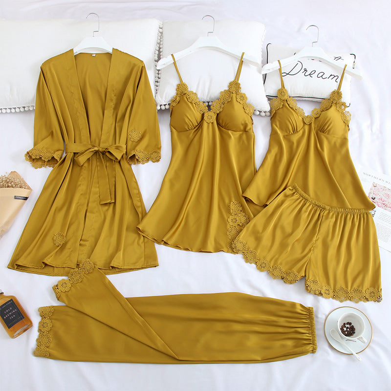 Condole belt ice silk pajamas
