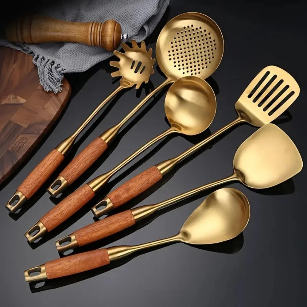 Stainless Steel Spatula And Rosewood Kitchenware Set