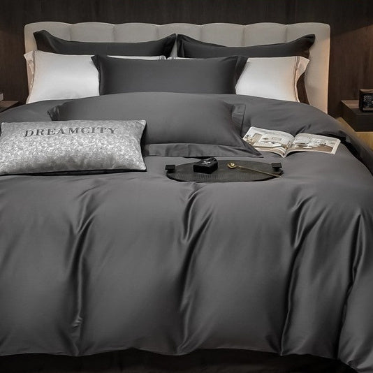 Cotton Solid-Color Bedding Thickened Bed Sheet And Duvet Cover Four-Piece Set