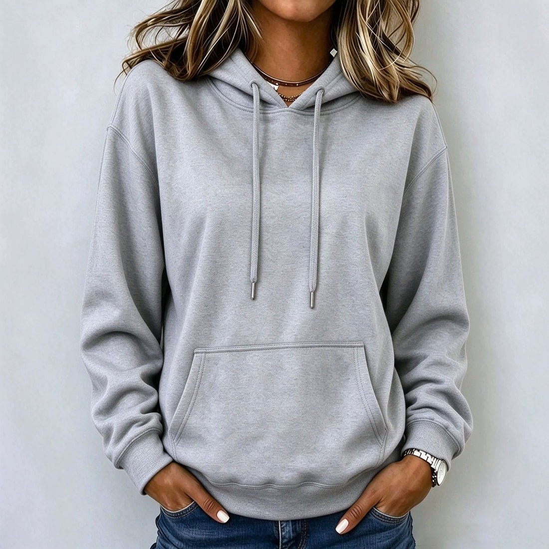 Women's Solid-color Casual Hooded Sweatshirt With Pockets