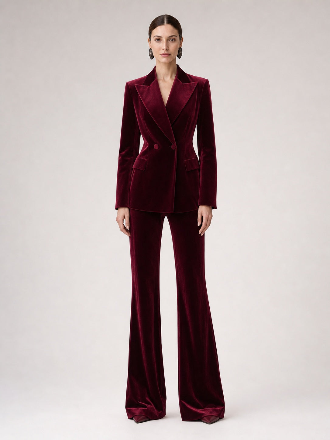 Lucia Wine-Burgundy Velvet-Look Suit Set