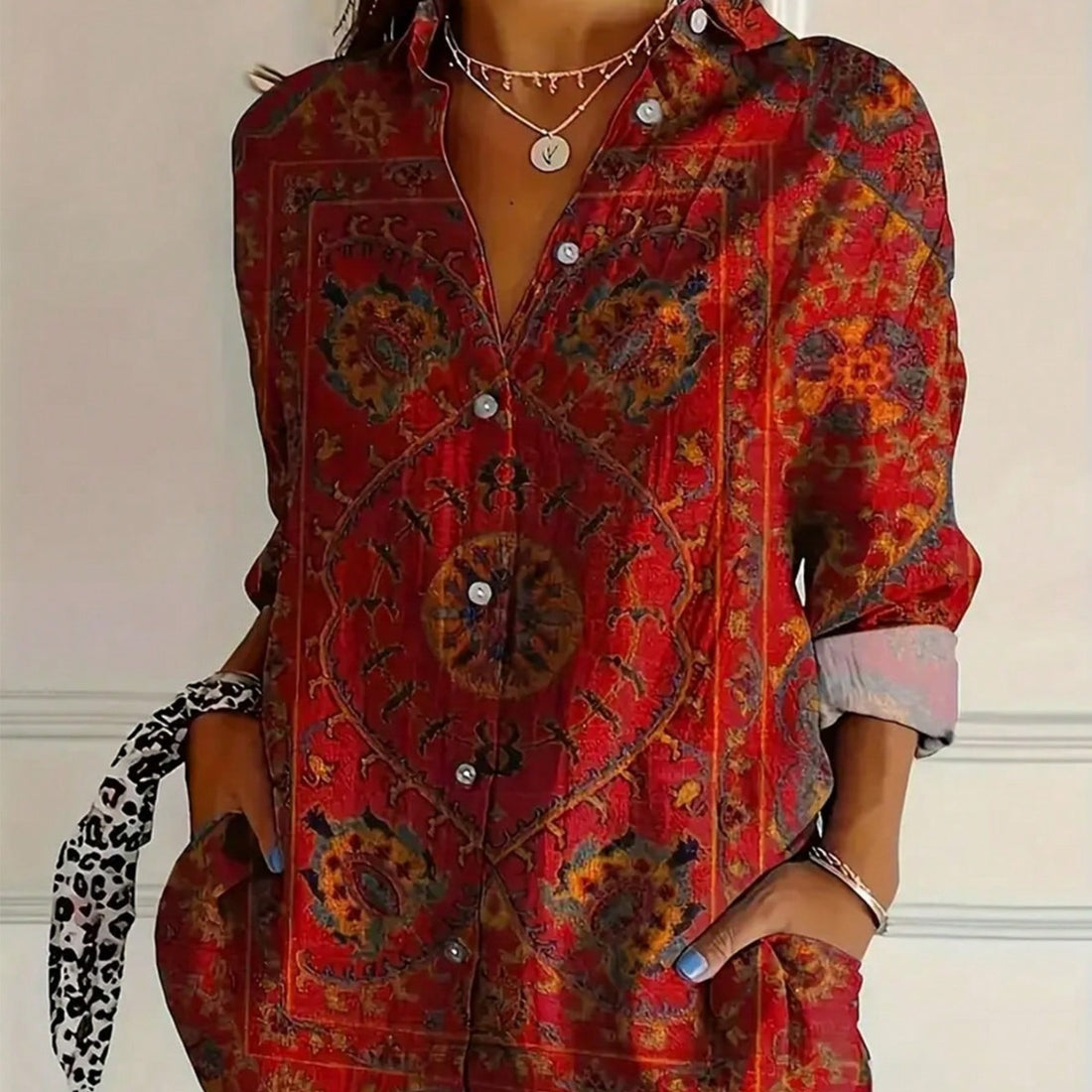 Women Long Sleeve Button Front Shirt Loose Pocket Blouse Casual Office Work Top