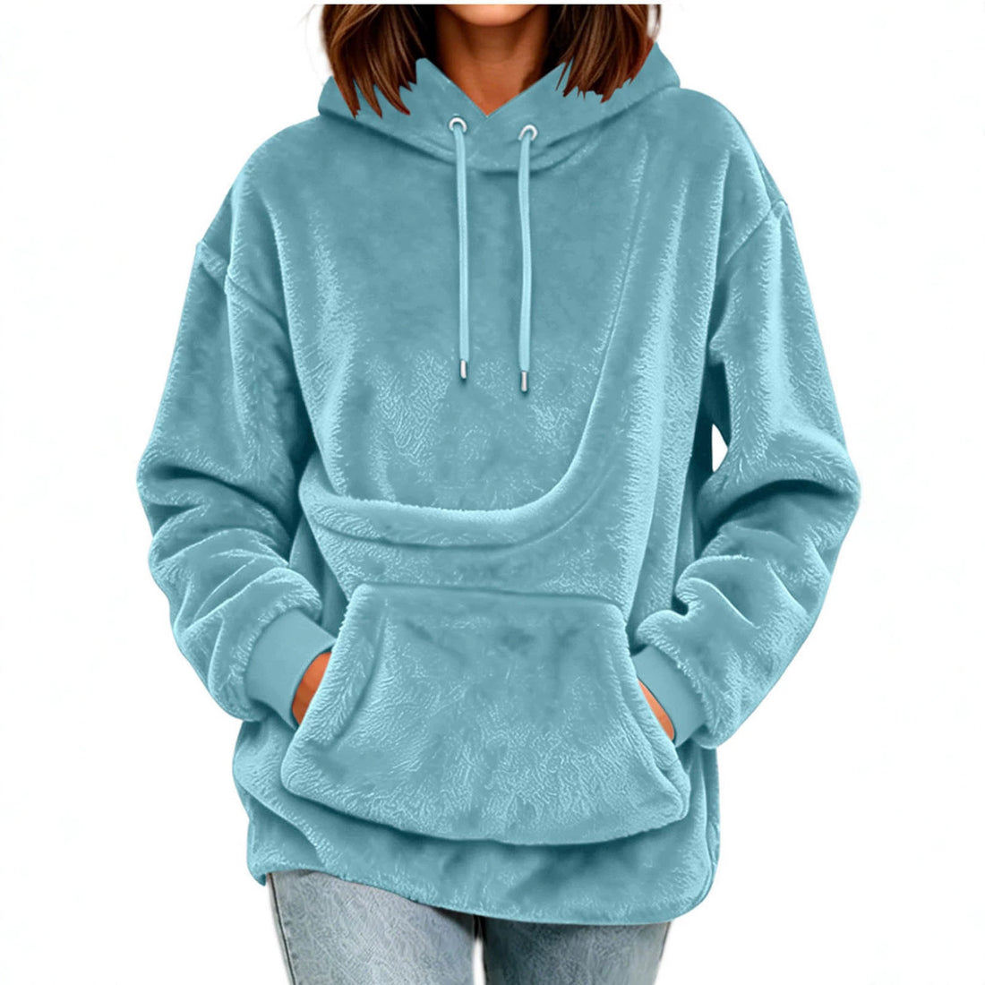 Women's Solid-Color Loose-Fit Hoodie With Pet Pouch