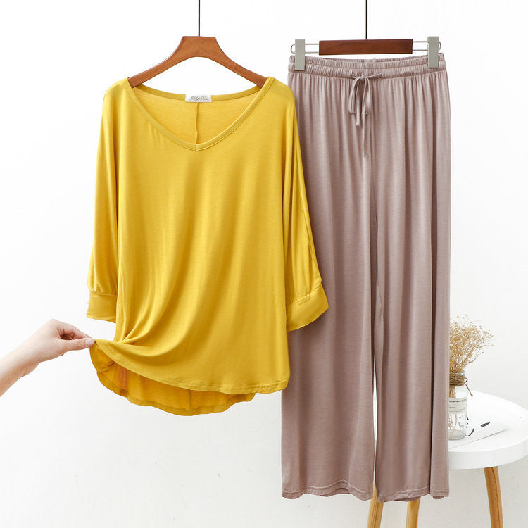 Women's Modal Cotton Wide Leg Pants Home Pajamas Set