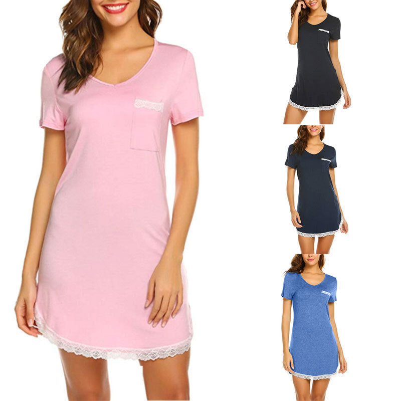 Women's Pocket Lace Cotton Pajamas