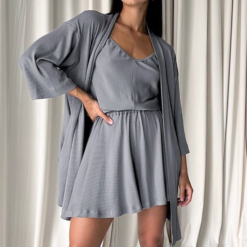 Knitted Ribbed Long-sleeve Womens Pajamas