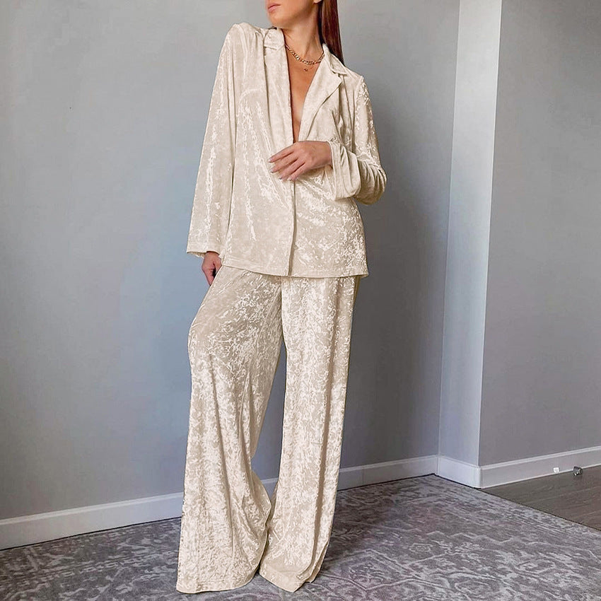 Diamondmax Velvet Pajamas Long-sleeved Trousers Two-piece Set