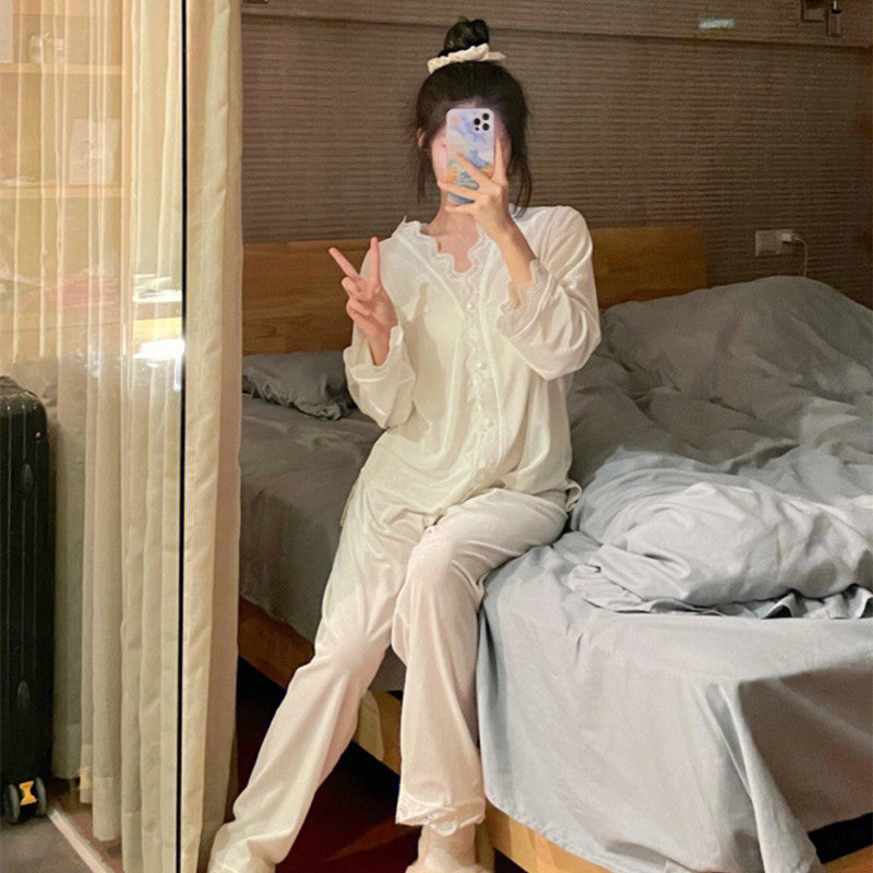 Lace Long-sleeved Pajamas Set For Women