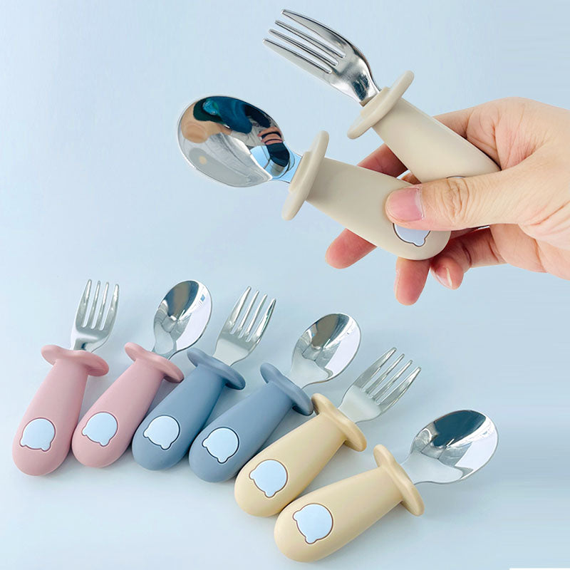 ملعقة أطفال سيليكون بتصميم دب كرتوني، أدوات مائدة للأطفال