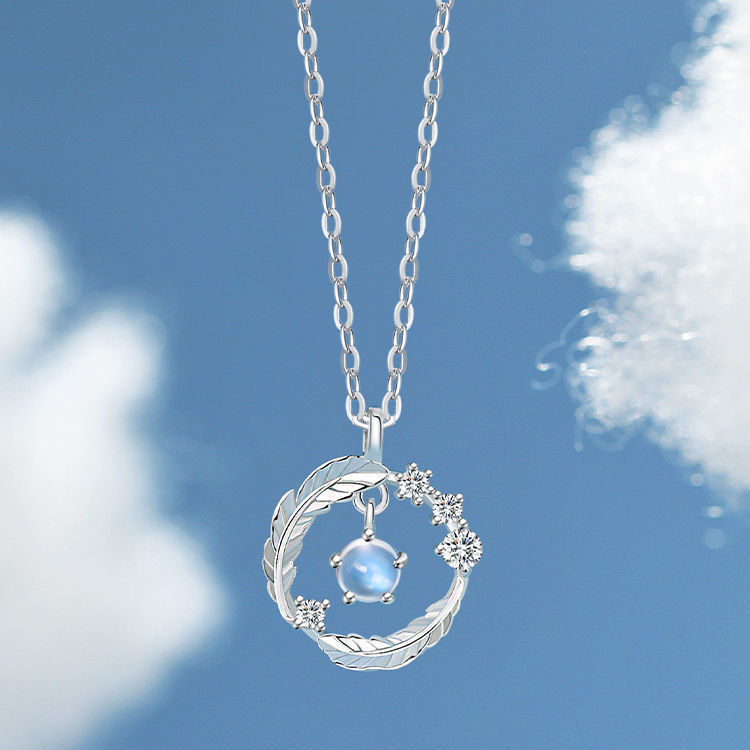 Moonstone Feather Necklace Female Light Luxury Niche Design Clavicle Accessories Gift