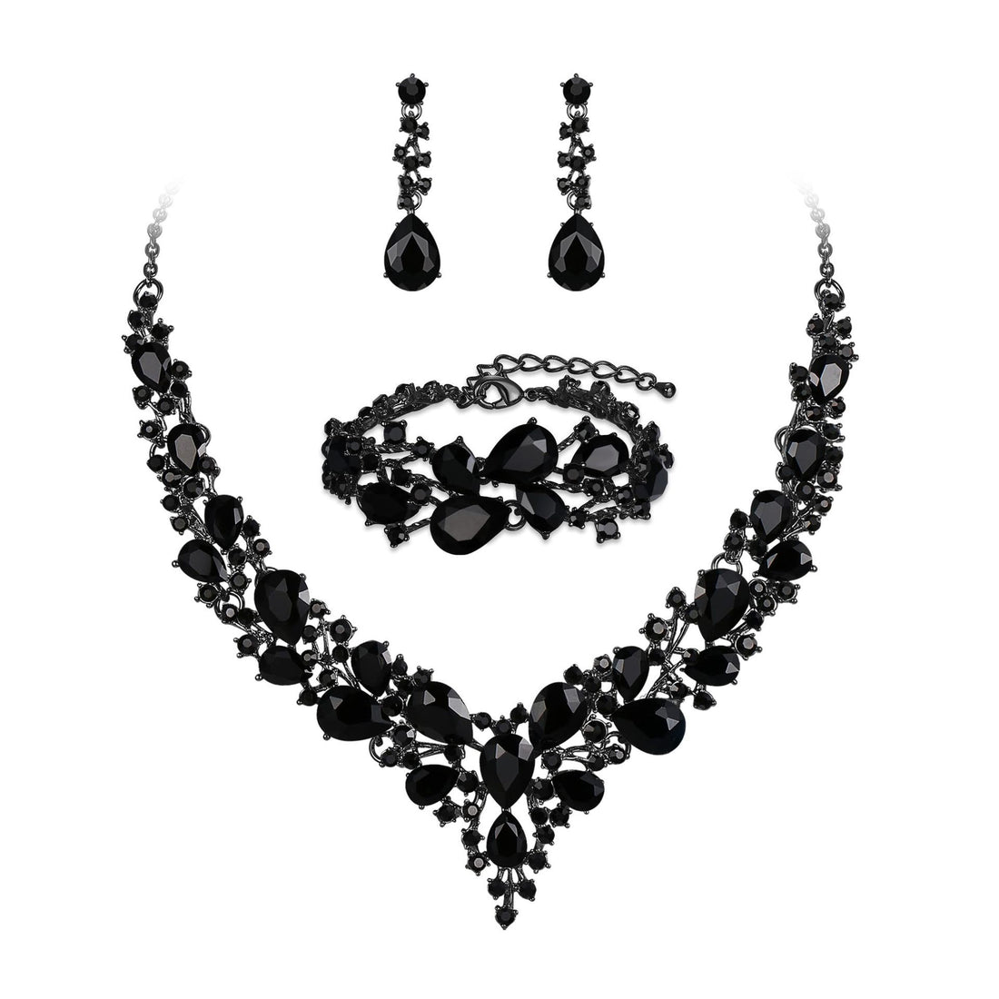 Cross-Border Amazon Bridal Rhinestone Drop Necklace, Earrings, Bracelet Set, Luxury Set, Ladies' Prom And Banquet Accessories