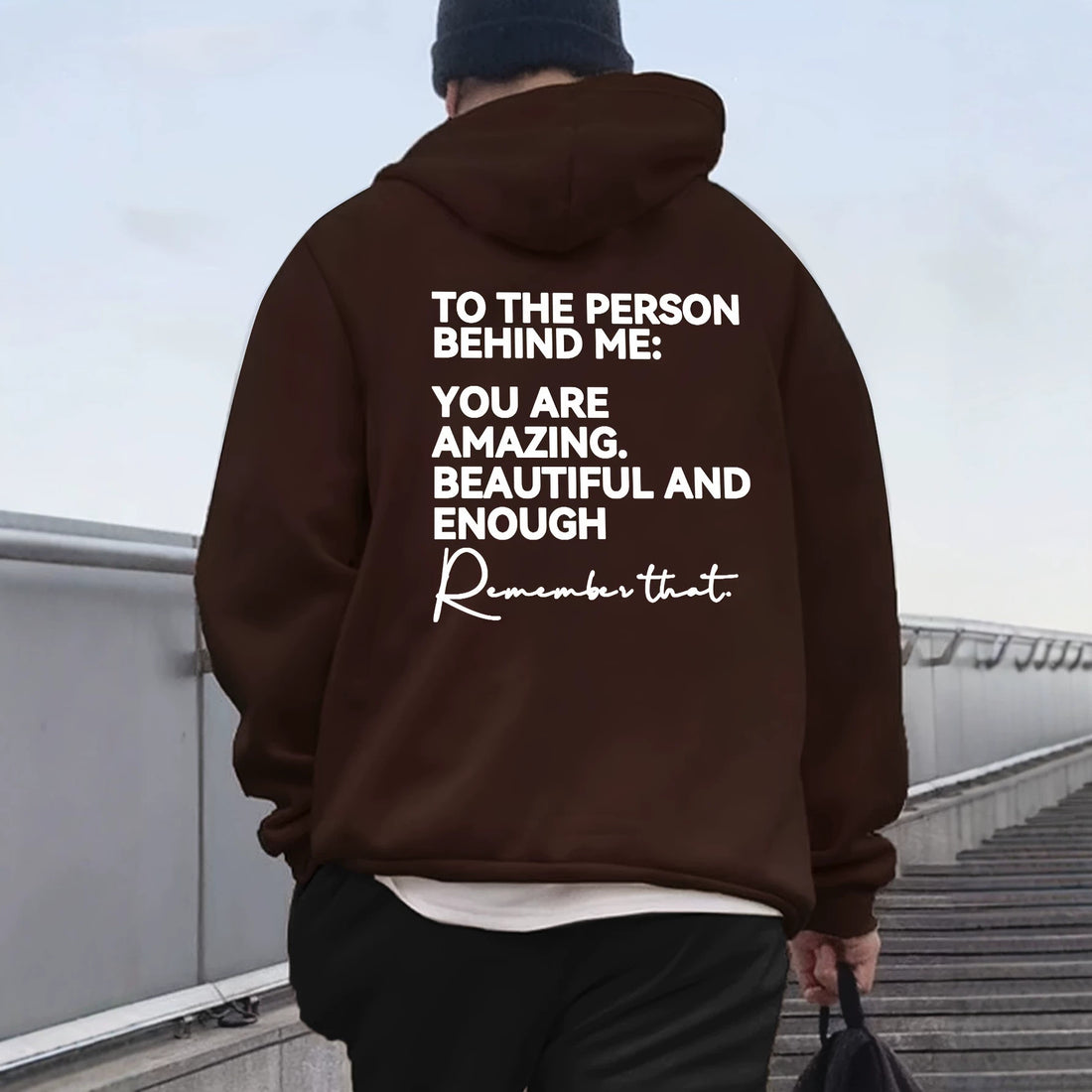 Loose-fit Drop-shoulder Hooded Sweatshirt With English Print On The Back