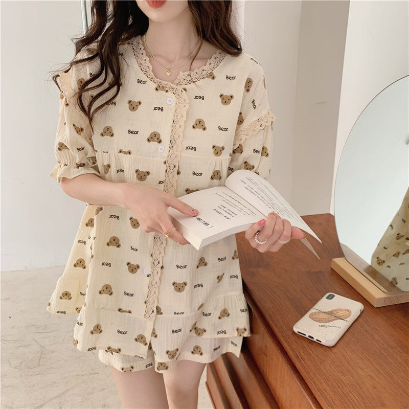 Women's Temperament Fashion Lace Pajamas Home Wear Set