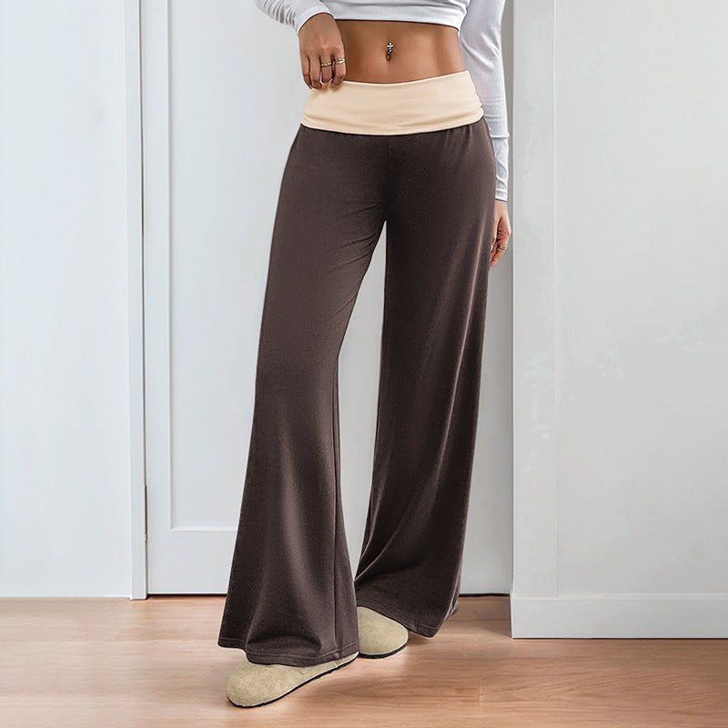 Cross-Border Women's Fashion Brown Low-Waist Casual Pants 2026 New European And American Style Patchwork Sweatpants Sports Wide-Leg Slimming Long Pants