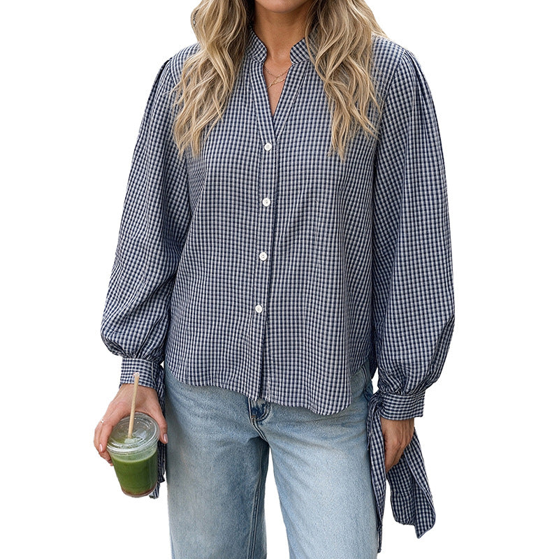 European And American Long-sleeve Plaid Shirt, 2026 Autumn New Casual Slit Loose Relaxed Mid-length Shirt For Women