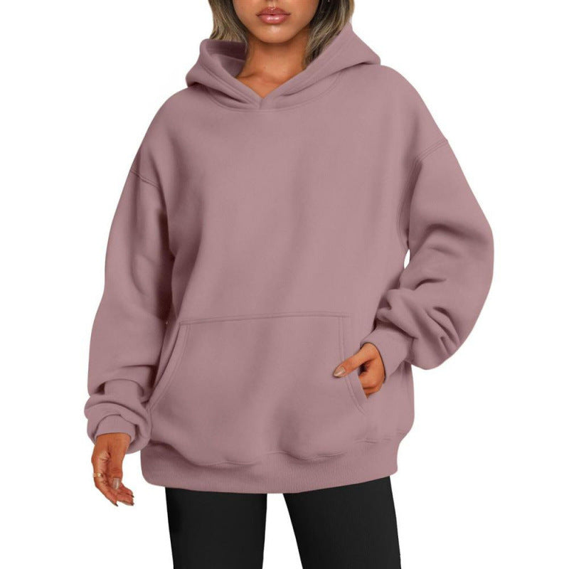 New Crossborder Trend Pure Color Casual Crewneck Hoodie For Women