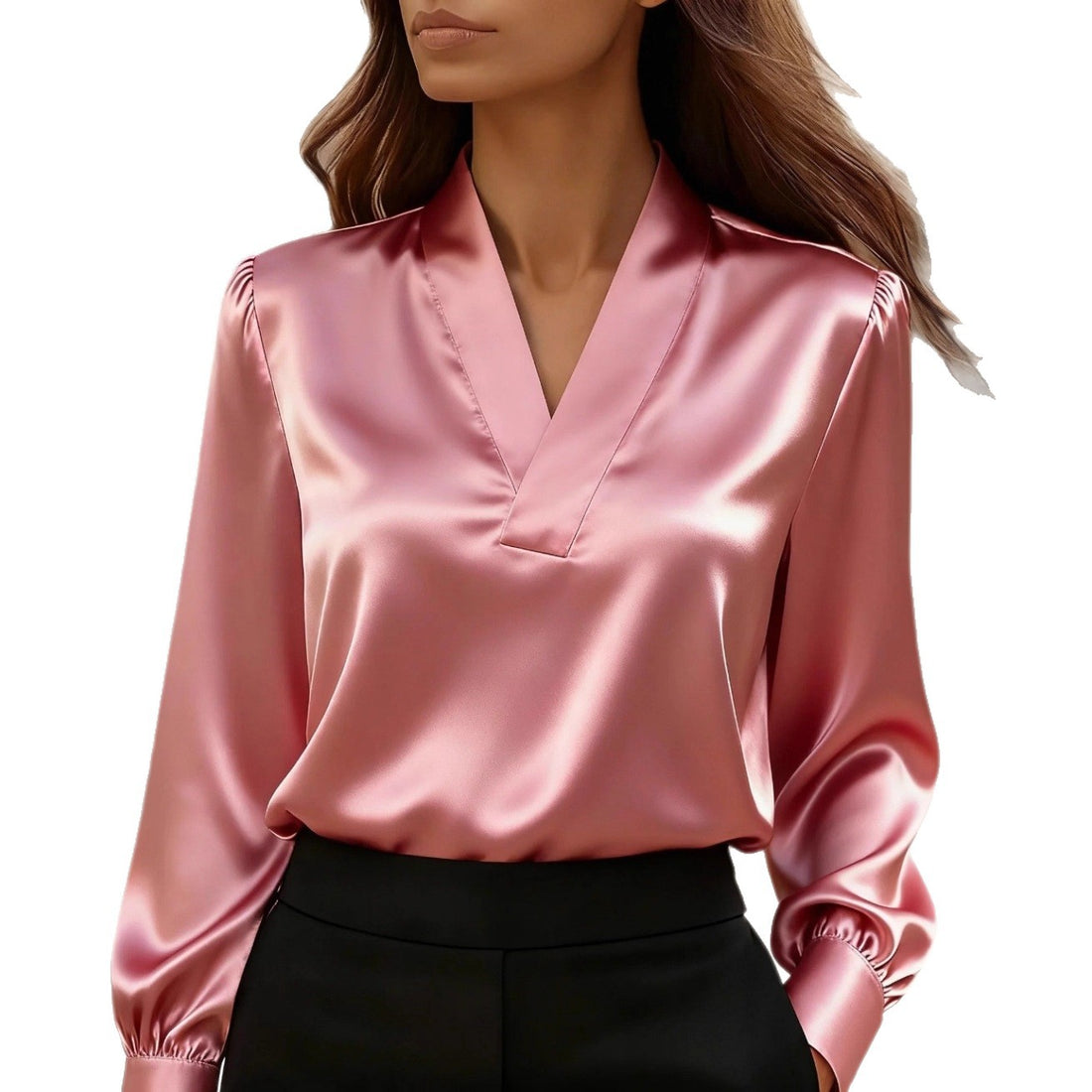 2025 European And American Amazon New Commuter V Neck Long-Sleeved Elegant Slim Professional Shirt High-End Shirt For Women