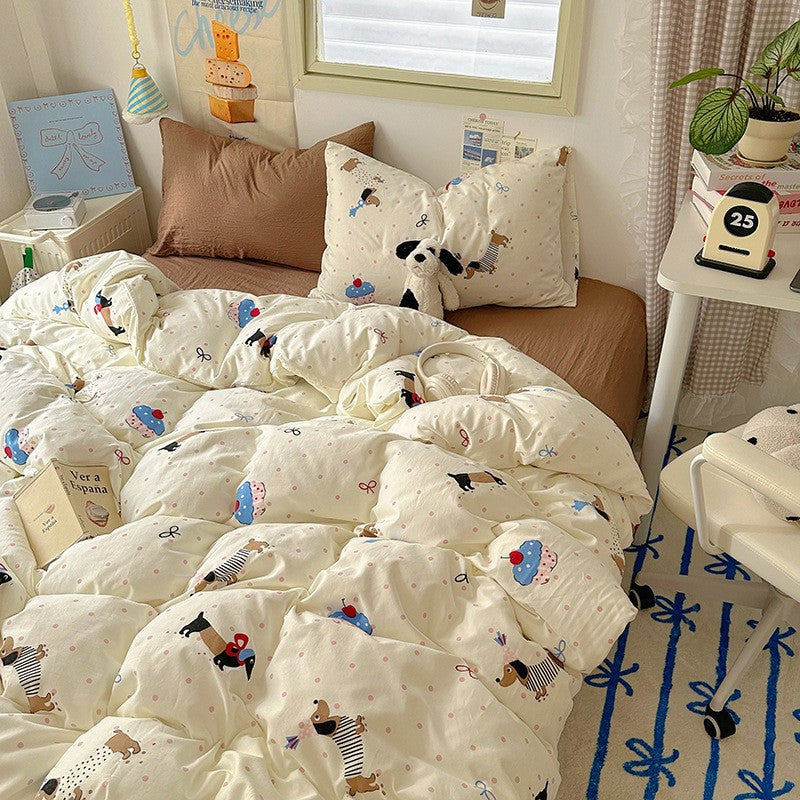 Cute Cartoon Cream-Style Cotton Bed Sheets And Duvet Covers