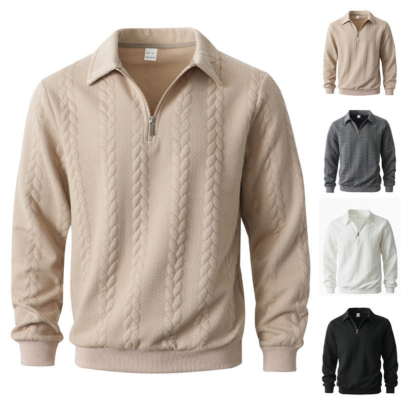 Cross-Border Amazon European And American Jacquard Autumn And Winter Lapel Pullover Half-Cardigan Zipper Sweatshirt Casual Sports Men's Knitted