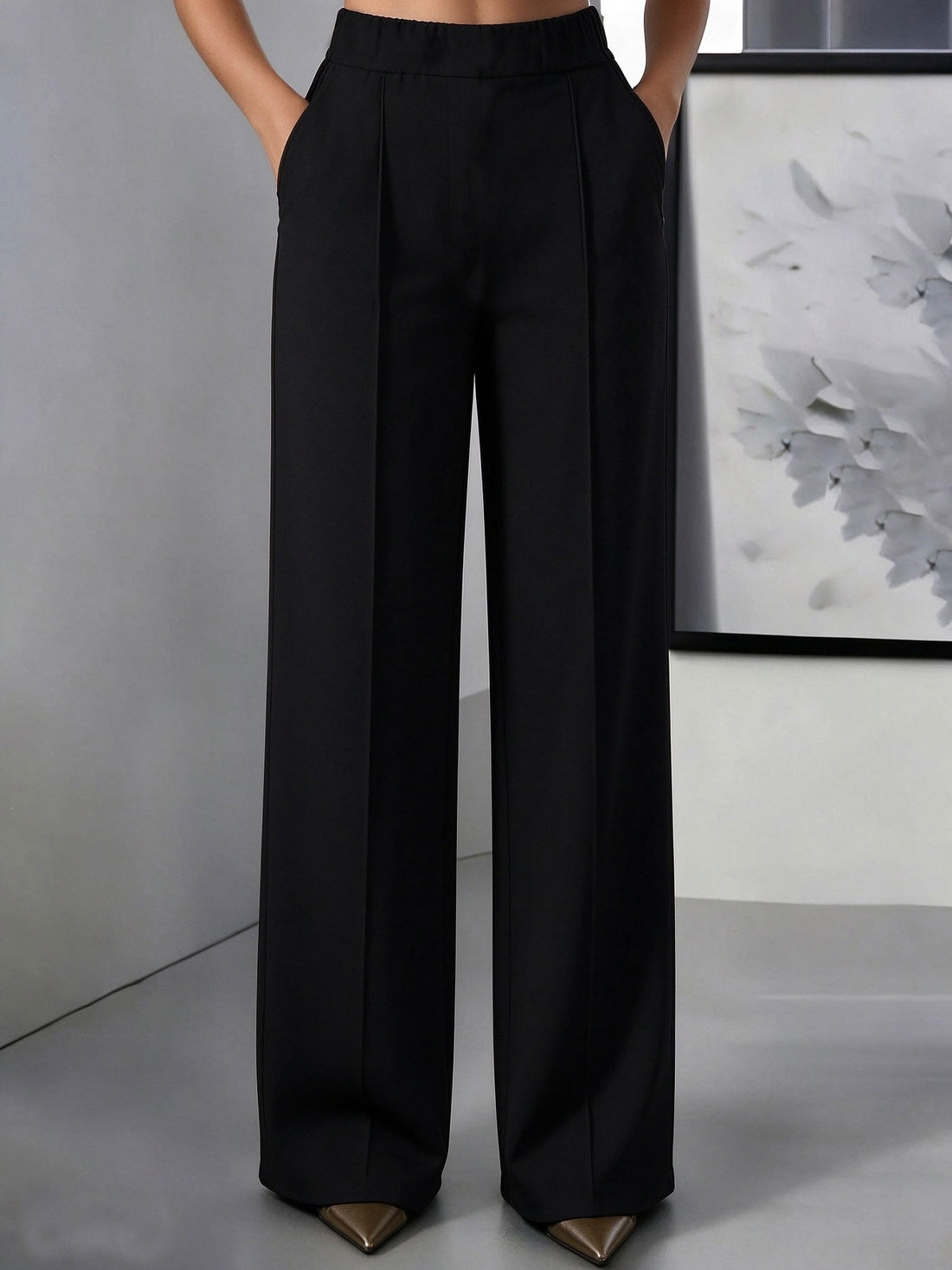 New High-Waisted Draped Wide-Leg Pants For Women, Loose Slim-Fit Straight Suit Trousers, Casual And Commuter Style