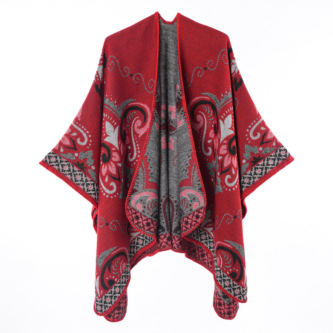 Women's Tassel Jacquard All-Match Shawl, Autumn Winter Outerwear Warm Tassel Scarf Poncho Striped Jacquard Fashion Warm
