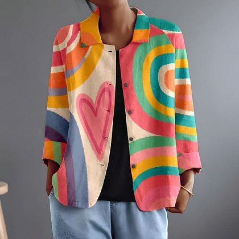 Printed Casual Versatile Cardigan, Springautumn Womens Long-sleeve Shirt