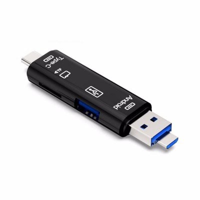 محول موزع بمنفذ Type-C و Micro USB إلى OTG مع قارئ بطاقات TF