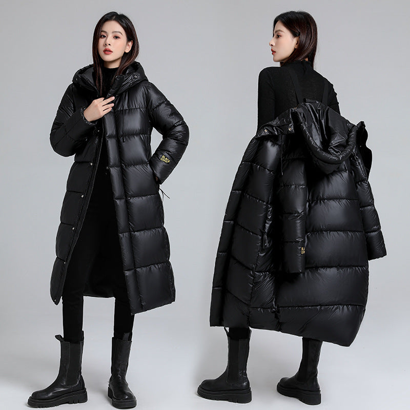 سترة نسائية طويلة مبطنة بالقطن ومزودة بغرافين ذاتية التدفئة مع غطاء للرأس