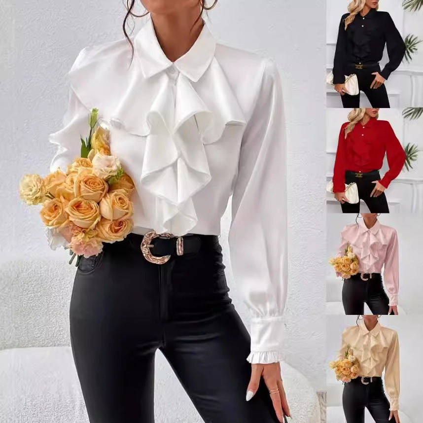 Independent Station Wish Amazon Explosions Autumn Fashion Design Sense Ruffled Laminated Decorative Shirt For Women