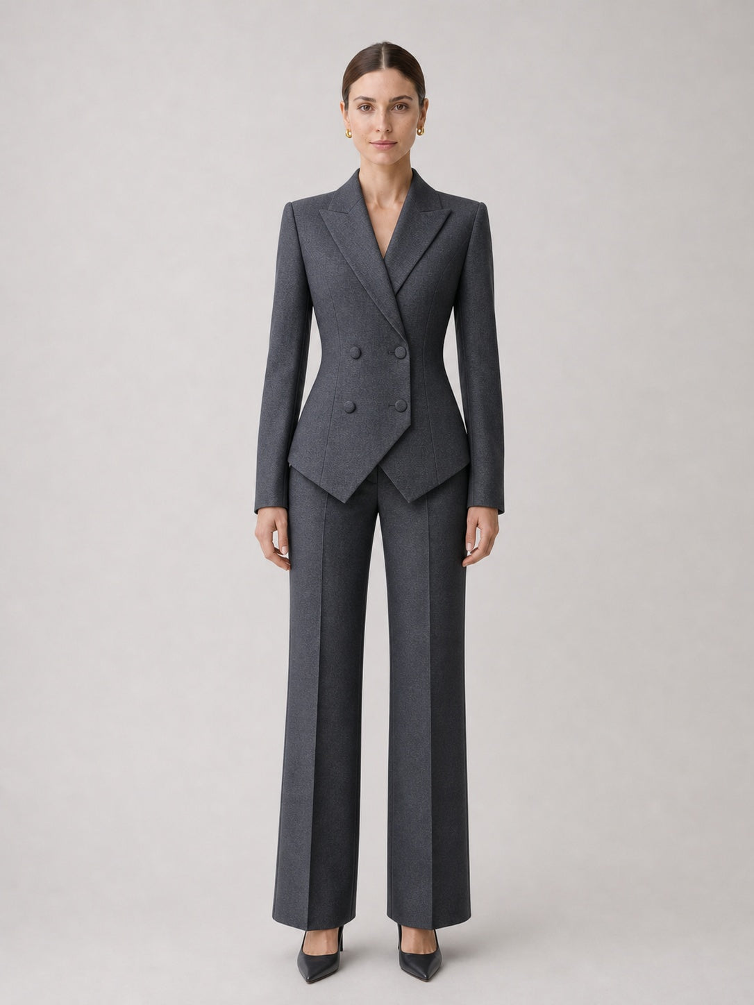 Dark Grey Tailored Double-Breasted Suit Two-Piece Set