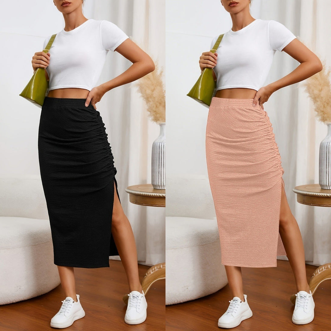 American Retro Chic High-Slit Midi Skirt With 3D Design