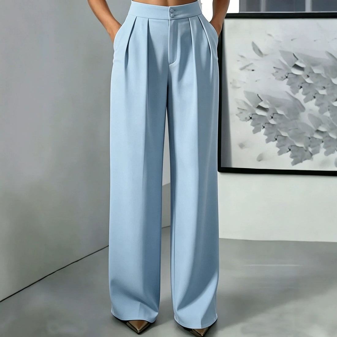 In-stock European And American Cross-border 2026 New Women's High-waisted, Drapey, Straight-leg, Simple, Slim-fit, Elastic-waist Trousers