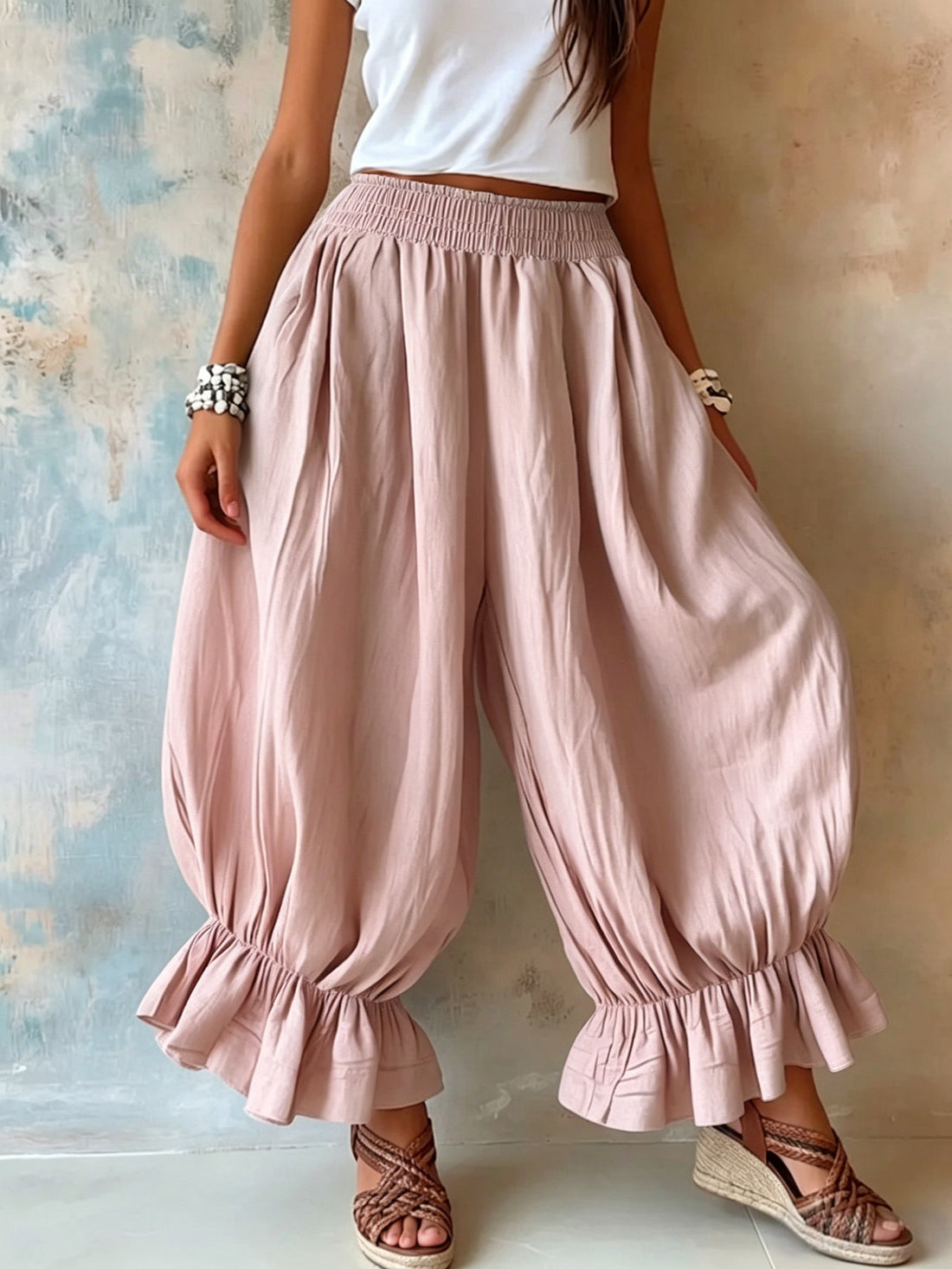 2026 Summer New Loose Casual Cotton-linen Ruffle Lantern Pants For Women