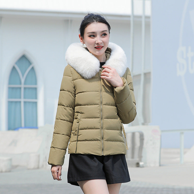 Women's Slim Fit Short Padded Coat With Fur Collar