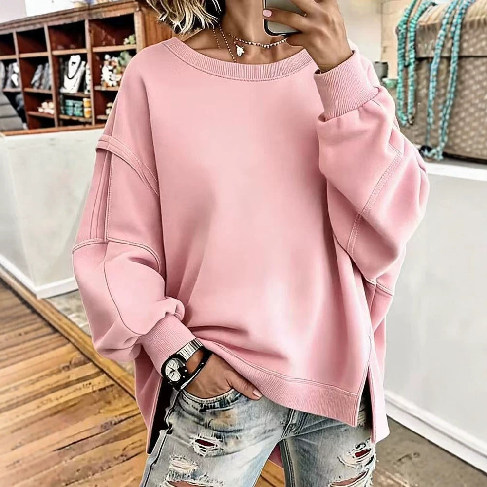 2026 European And American Cross-border Hot-selling Loose-fitting Sweatshirt With Patchwork Round Neck, Amazon Long-sleeve Sports Shirt, Autumn Fashion