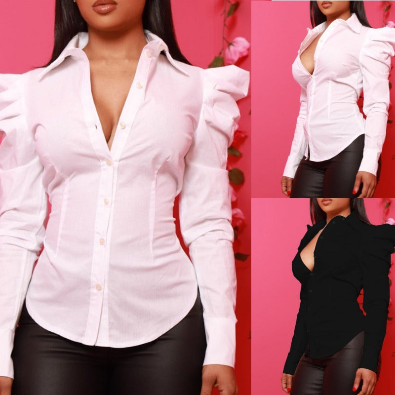 2024 AliExpress Wish Amazon Explosions Autumn Fashion Simple Long Sleeve Solid Color Slim Shirt Women's Clothing