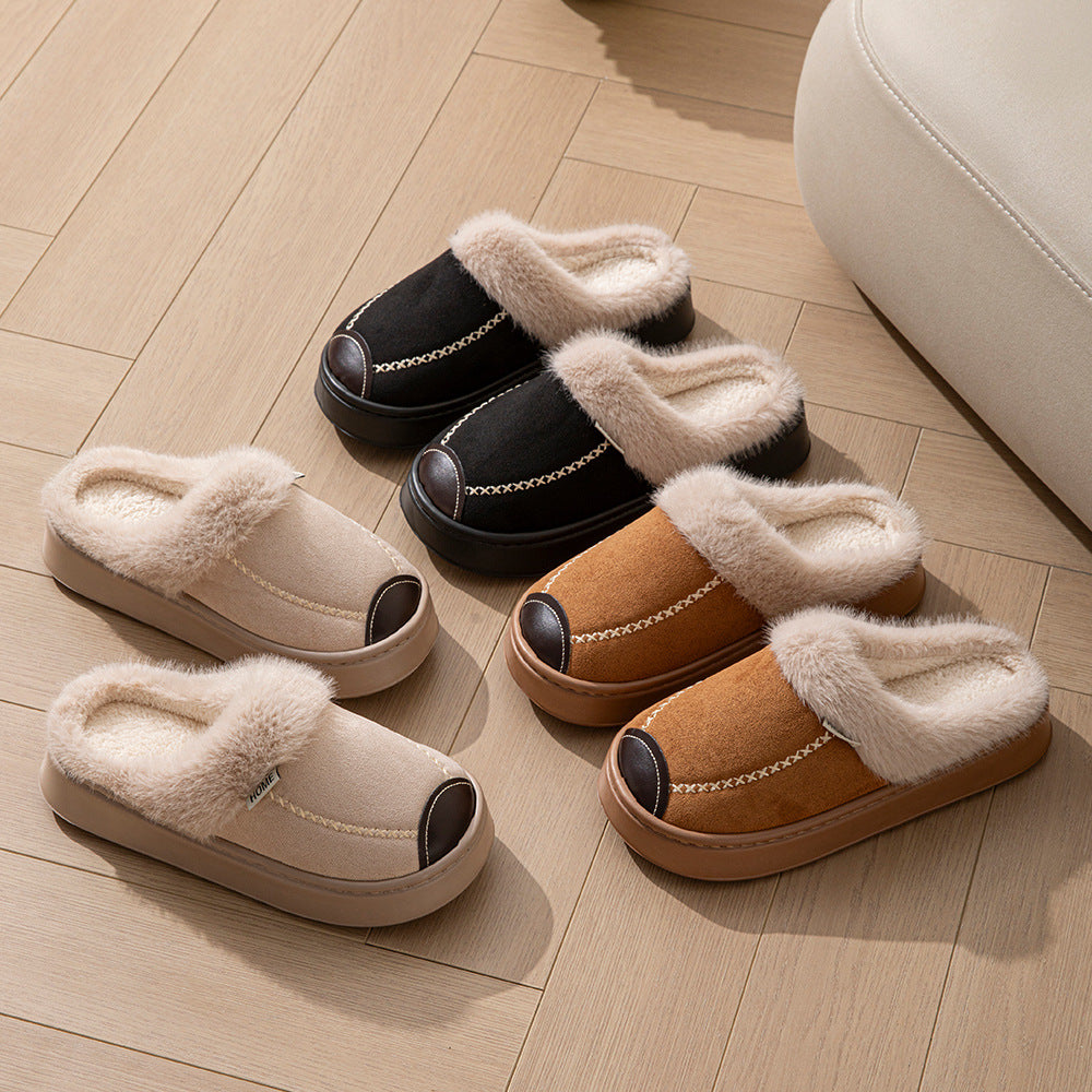 خُفّ قطني منزلي دافئ بنعل سميك لفصلي الخريف والشتاء
