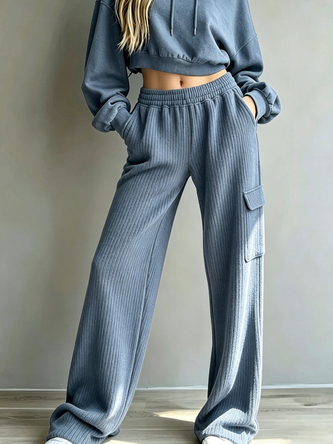 2026 Cross-border New Vertical Striped Techwear Wide-leg Sweatpants High-waisted Drawstring Side-pocket Drapey Floor-length Casual Pants