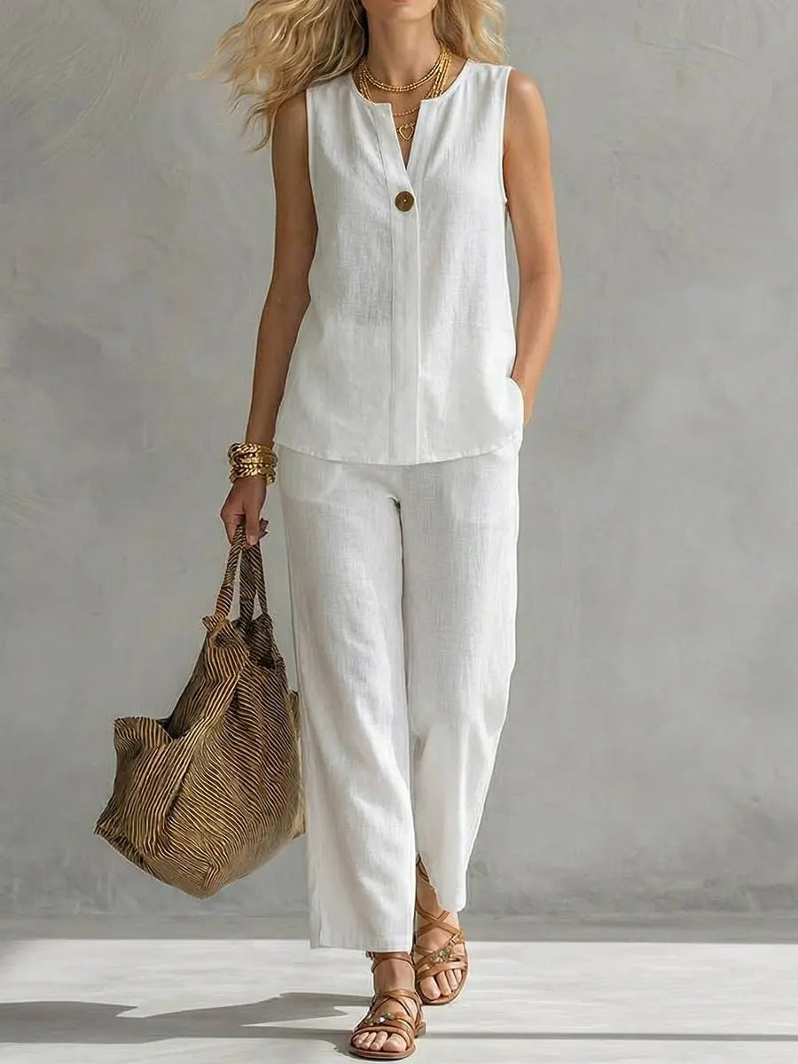 2026 Amazon Independent Site Summer New Casual Women's Sleeveless V-neck Top Set