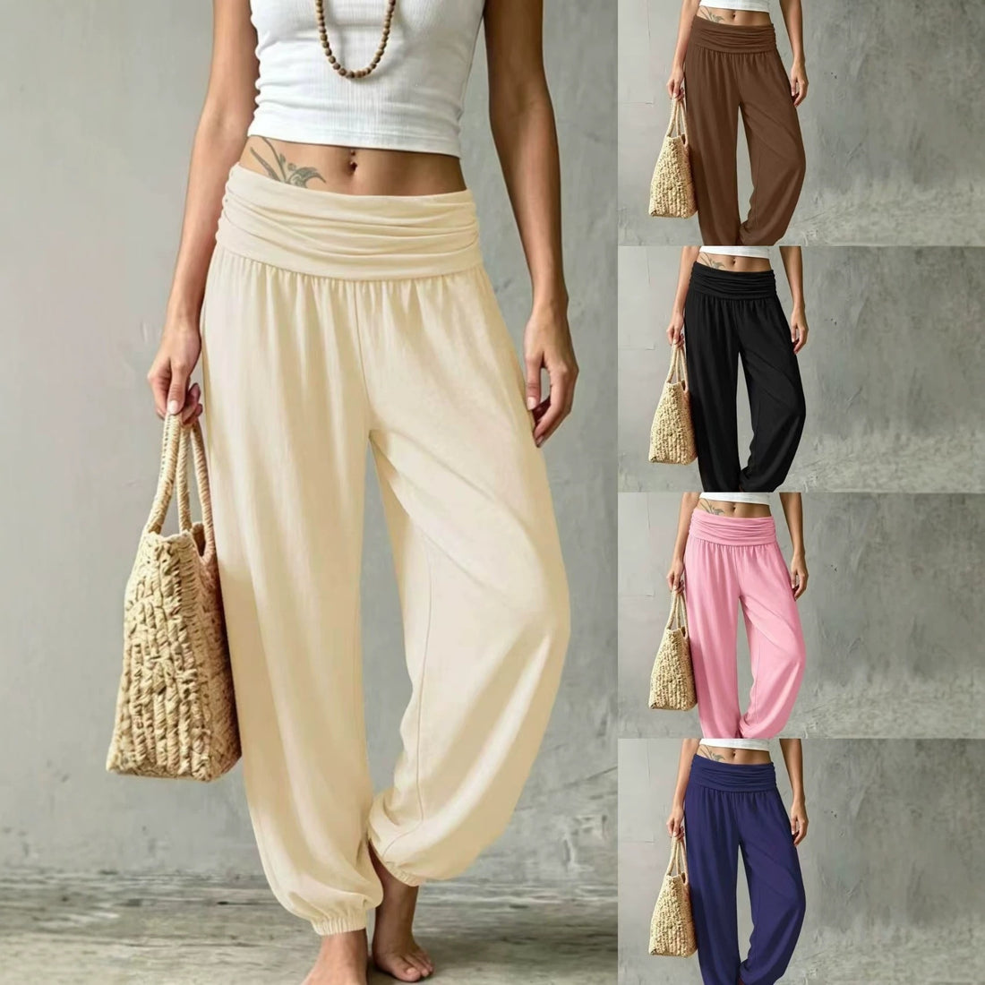 European And American Independent Online Store Cross-border High-waisted Fold-over Harem Jogger Pants, Soft And Skin-friendly Casual Yoga Lantern Pants