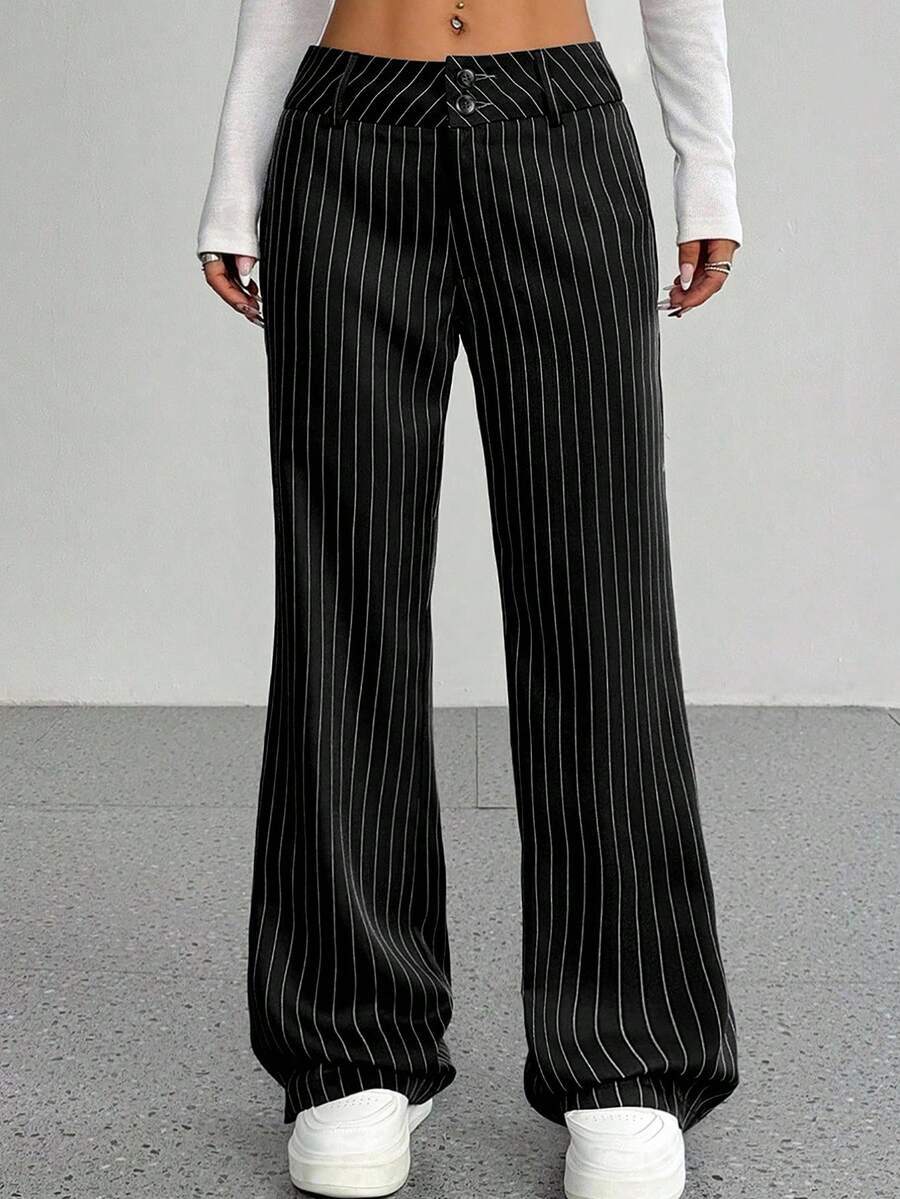 European And American Cross-Border Striped Loose Casual New Mid-Waist Wide-Leg Suit Trousers Straight-Leg Pants