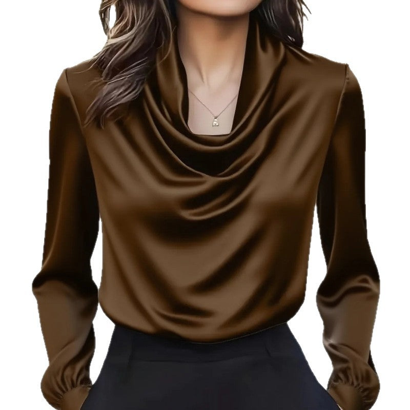 2025 Amazon Aliexpress Hot Style Autum Fashionable And Elegant Pure Color Simple Swing Collar Long-Sleeved Shirt For Women