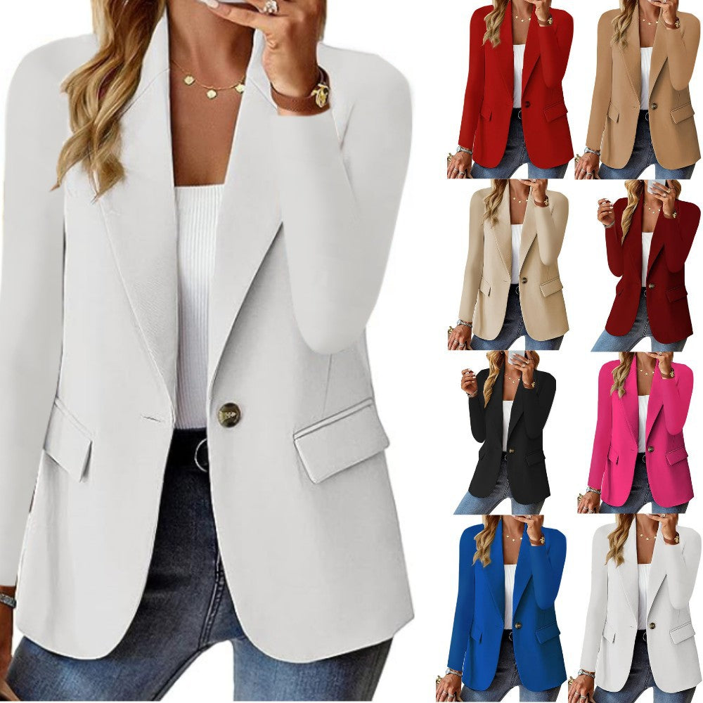 Autumn Long Sleeve Solid Color Cardigan Small Suit Jacket Women