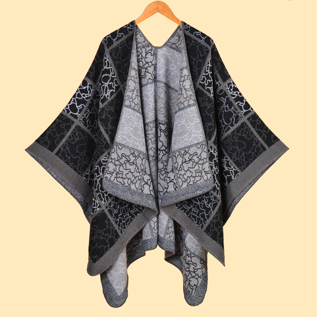 Women's Line Grid Scarf Shawl, Faux Cashmere Warm Shawl