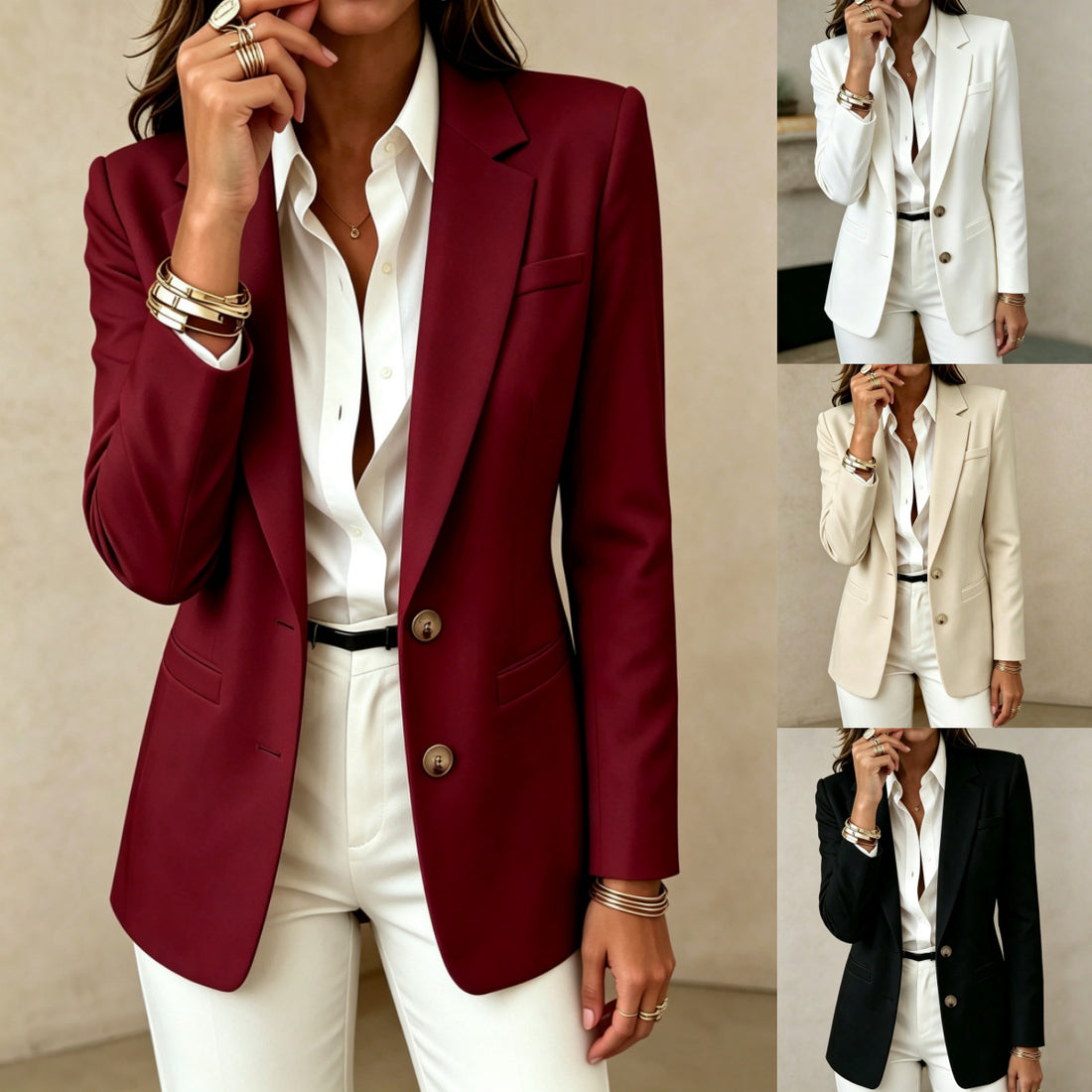 Women's Blazer With Notched Lapel And Two Buttons, Slim-Fit Commuter Style