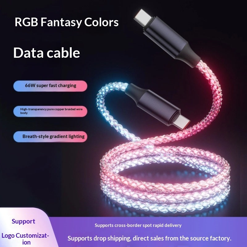 كابل بيانات ملون بإضاءة RGB وكابل شحن مضيء